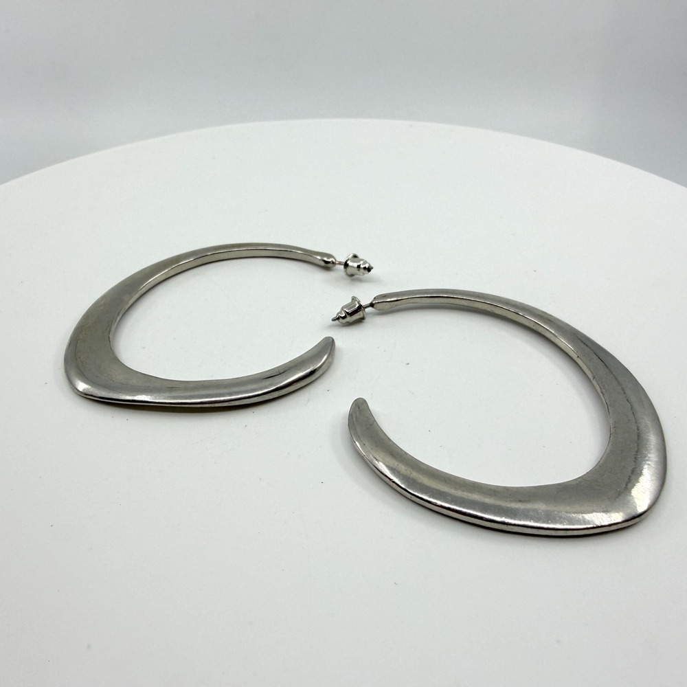 Y2K Modern Minimalist Silver Tone Open Hoop Earrings Statement Jewelry Gift